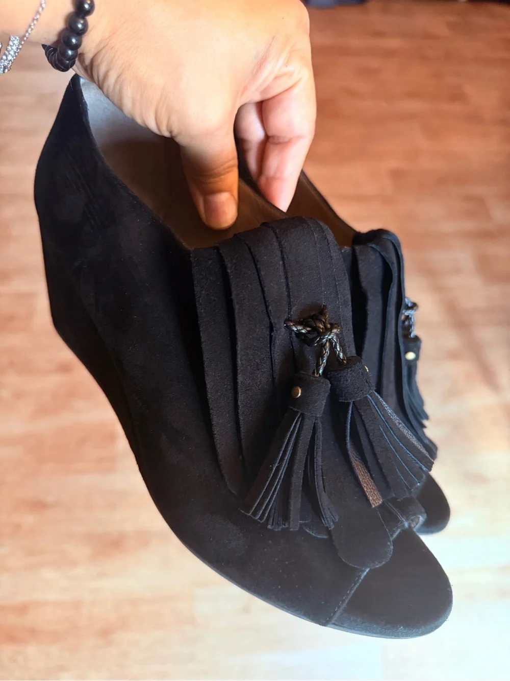 Anyi Lu Black Tassel Wedge Loafers